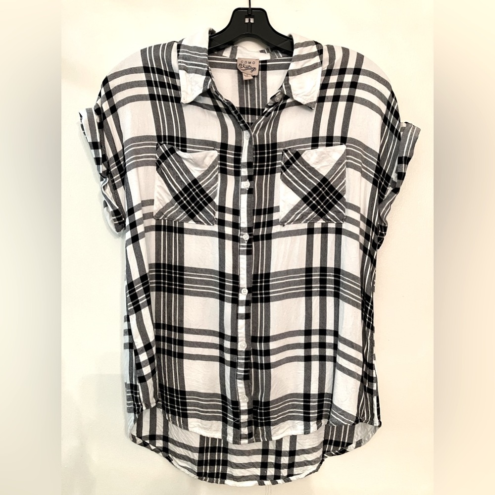 Como Vintage Black & White Plaid Button Down Shirt Size S